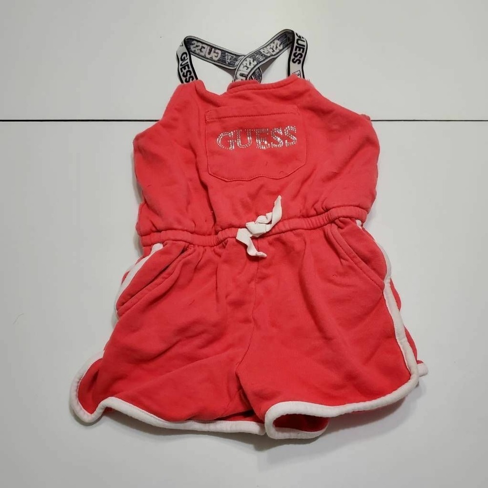Guess Girls One-Piece Romper Red White Halter Pockets Drawstring 100% Cotton 6